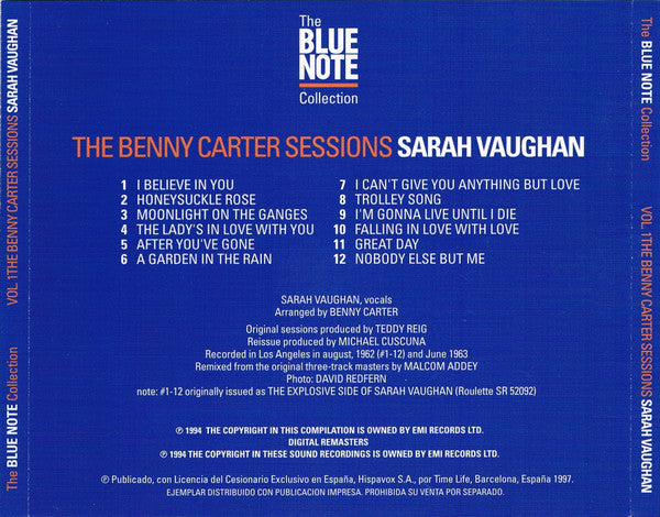 Sarah Vaughan : The Benny Carter Sessions, Vol. 1 - The Explosive Side Of Sarah Vaughan (CD, Album, RE)