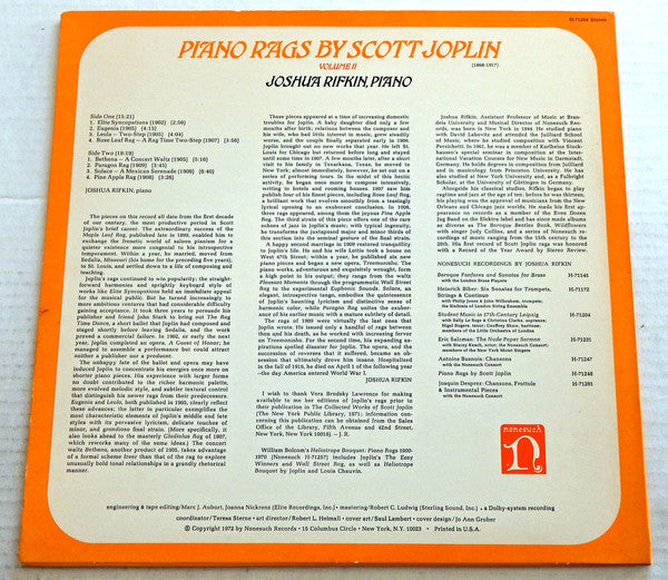 Scott Joplin - Joshua Rifkin : Piano Rags, Volume II (LP, Album, RE)