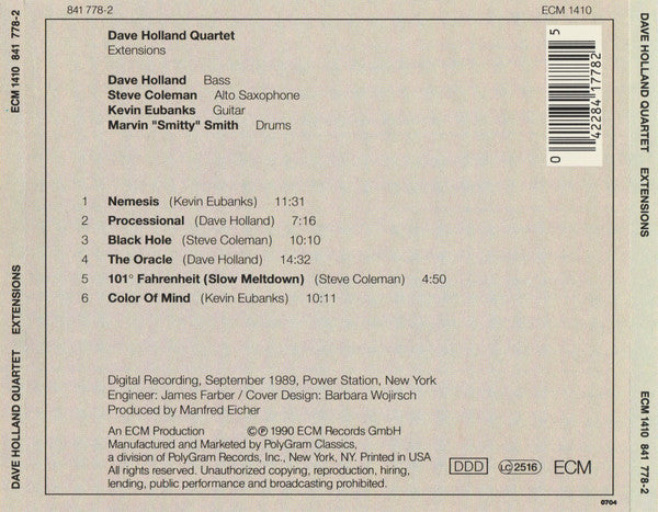 David Holland Quartet : Extensions (CD, Album)