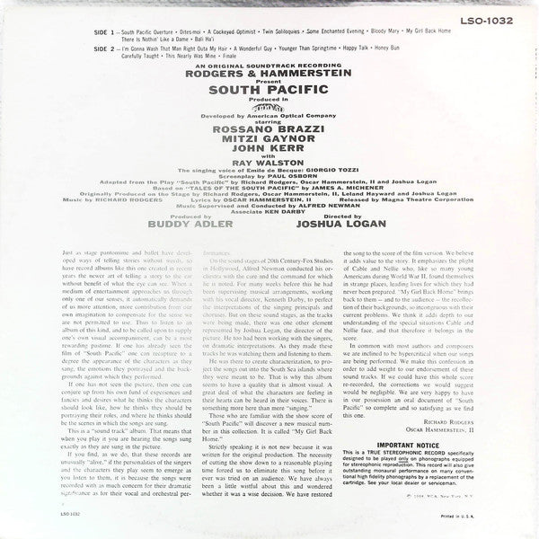 Rodgers & Hammerstein : RCA Victor Presents Rodgers & Hammerstein's South Pacific (An Original Soundtrack Recording) (LP, Album, RE, Ind)