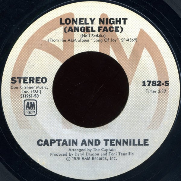 Captain And Tennille : Lonely Night (Angel Face) (7", Single, Styrene, Pit)