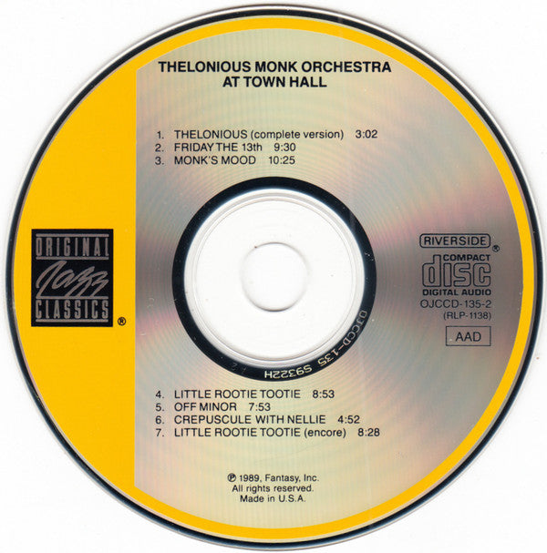 The Thelonious Monk Orchestra : At Town Hall (CD, Album, RE)