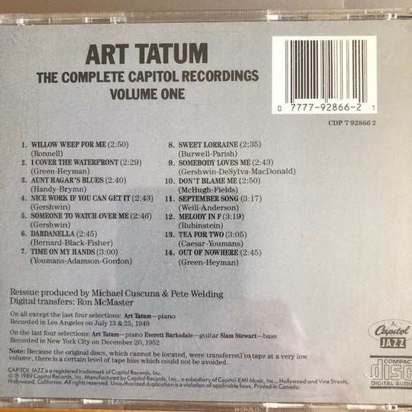 Art Tatum : The Complete Capitol Recordings Volume One  (CD, Comp, Club, RE)