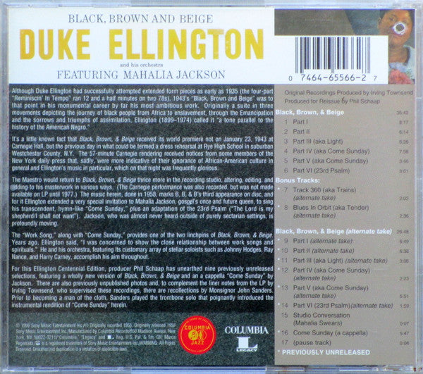 Duke Ellington And His Orchestra Featuring Mahalia Jackson : Black, Brown And Beige (CD, Album, RE, RM, 20-)