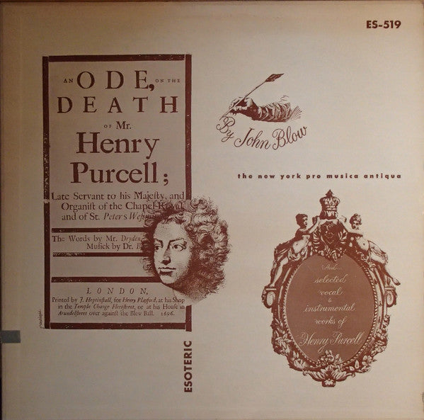 John Blow, John Dryden, Henry Purcell, The New York Pro Musica Antiqua : An Ode On The Death Of Mr. Henry Purcell (LP, Mono)