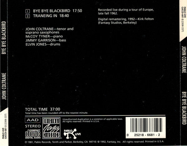 John Coltrane : Bye Bye Blackbird (CD, Album, RE, RM)