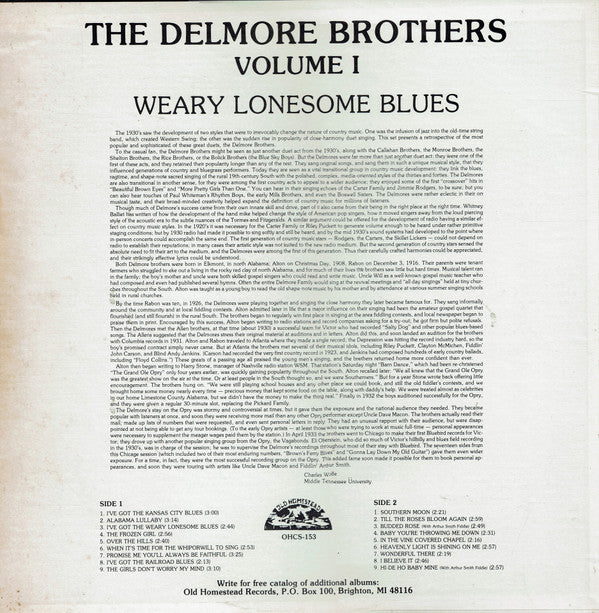 The Delmore Brothers : Volume I - Weary Lonesome Blues (LP, Comp)