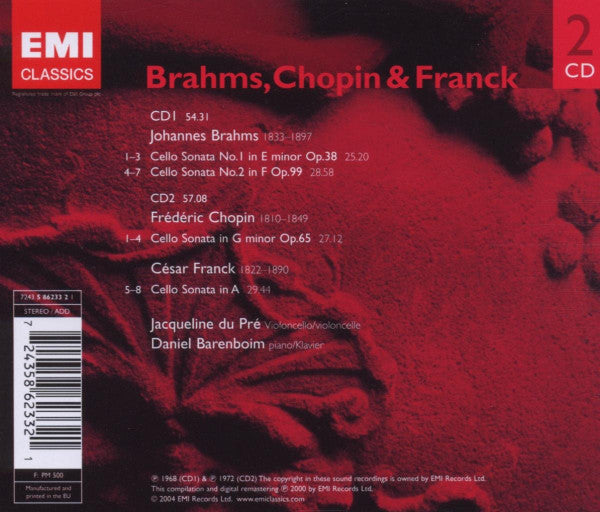 Johannes Brahms, Frédéric Chopin & César Franck / Jacqueline Du Pré, Daniel Barenboim : Cello Sonatas (2xCD, Comp, RM)