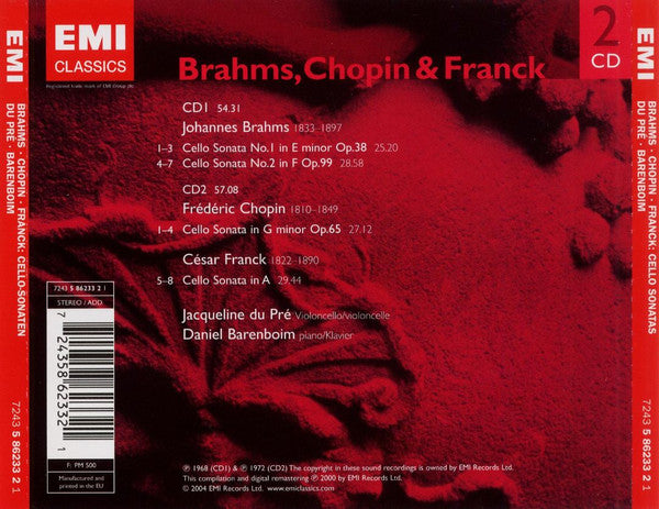 Johannes Brahms, Frédéric Chopin & César Franck / Jacqueline Du Pré, Daniel Barenboim : Cello Sonatas (2xCD, Comp, RM)
