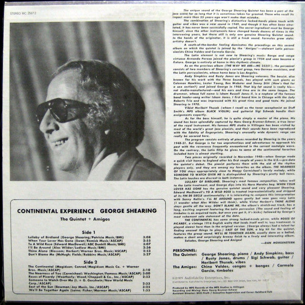 George Shearing : Continental Experience (The Quintet + Amigos) (LP, Album)