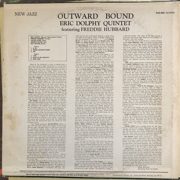 Eric Dolphy Quintet : Outward Bound (LP, Album, RE, Pit)