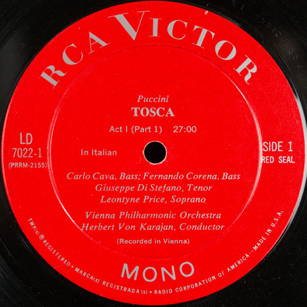 Giacomo Puccini, Leontyne Price, Giuseppe Di Stefano, Giuseppe Taddei, Wiener Philharmoniker, Herbert Von Karajan, Wiener Staatsopernchor : Tosca (2xLP, Mono + Box, Album)