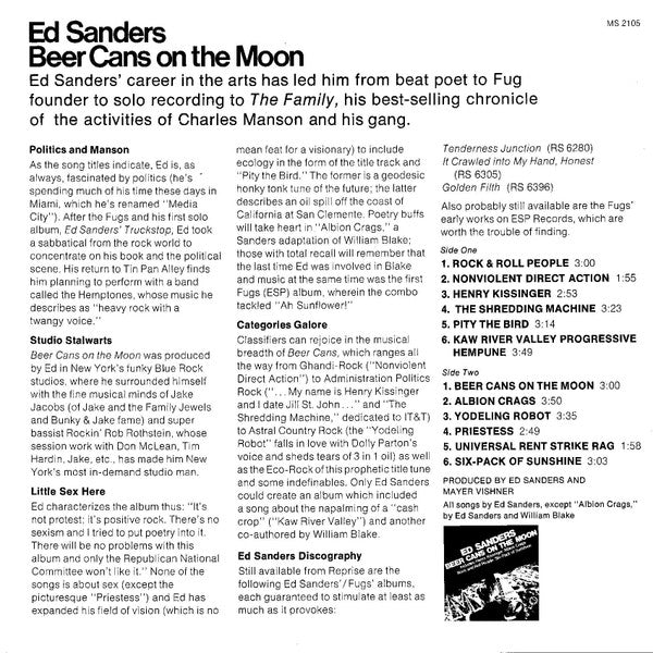 Ed Sanders : Beer Cans On The Moon (LP, Album, Promo)