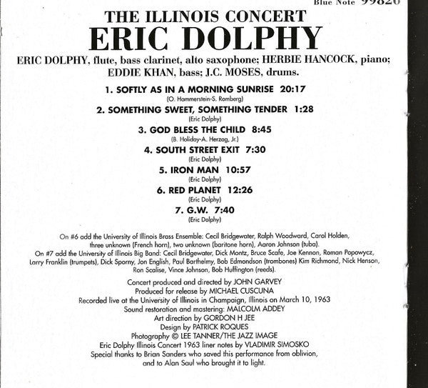 Eric Dolphy : The Illinois Concert (CD, Album, RM)