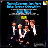 Pinchas Zukerman • Isaac Stern, Itzhak Perlman • Shlomo Mintz, Israel Philharmonic Orchestra, Zubin Mehta, Vivaldi* / Bach* / Mozart* : The Four Seasons · Concerto For 4 Violins / Double Concerto / Sinfonia Concertante K.364 (2xLP, Club,  )