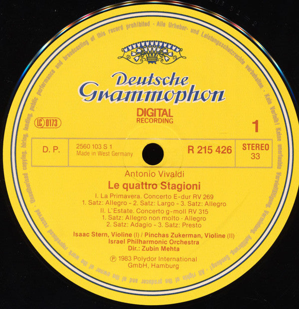 Pinchas Zukerman • Isaac Stern, Itzhak Perlman • Shlomo Mintz, Israel Philharmonic Orchestra, Zubin Mehta, Vivaldi* / Bach* / Mozart* : The Four Seasons · Concerto For 4 Violins / Double Concerto / Sinfonia Concertante K.364 (2xLP, Club,  )
