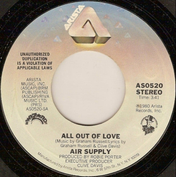 Air Supply : All Out Of Love (7", Single)