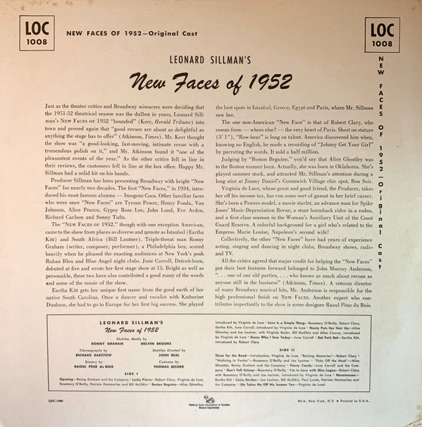 Various : Leonard Sillman's New Faces Of 1952 - Original Cast (LP, Album, RE)