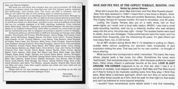 Max Kaminsky, Pee Wee Russell : Max And Pee Wee At The Copley Terrace (CD, Album)