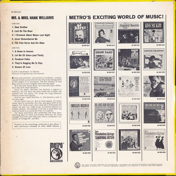 Hank & Audrey : Mr. & Mrs. Hank Williams (LP, Comp, Mono)