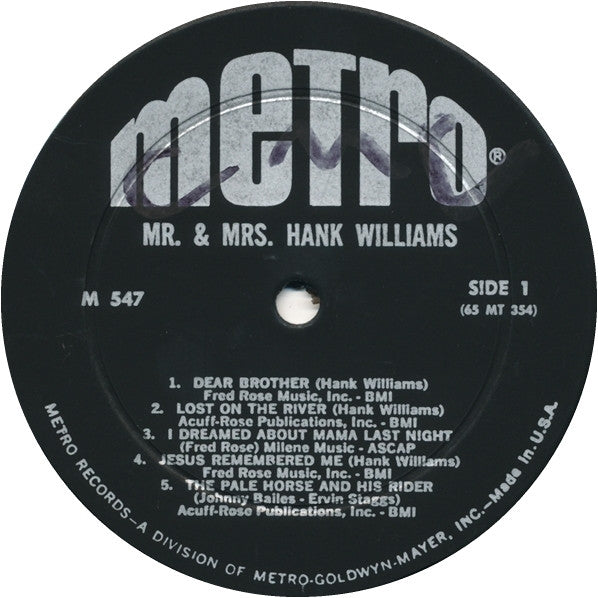 Hank & Audrey : Mr. & Mrs. Hank Williams (LP, Comp, Mono)
