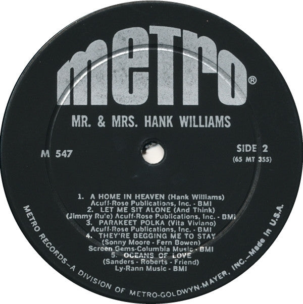 Hank & Audrey : Mr. & Mrs. Hank Williams (LP, Comp, Mono)