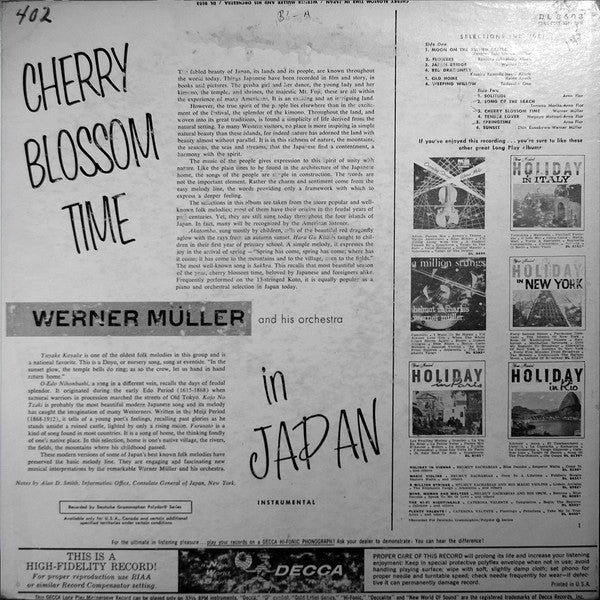 Werner Müller Und Sein Orchester : Cherry Blossom Time In Japan (LP, Mono, Promo)