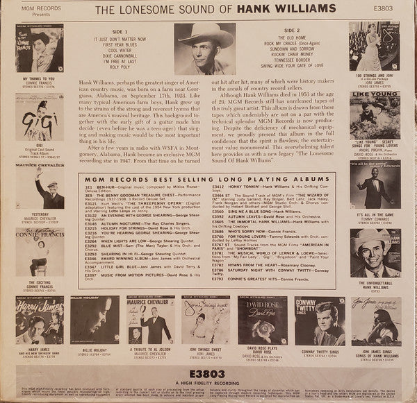 Hank Williams : The Lonesome Sound Of Hank Williams (LP, Album, Mono)