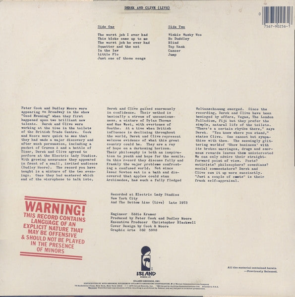 Peter Cook & Dudley Moore Present Derek & Clive : (Live) (LP, Album, RE, All)