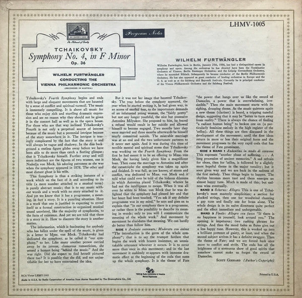 Tchaikovsky*, Wilhelm Furtwängler, Vienna Philharmonic Orchestra* : Symphony No. 4, In F Minor (LP, Mono)