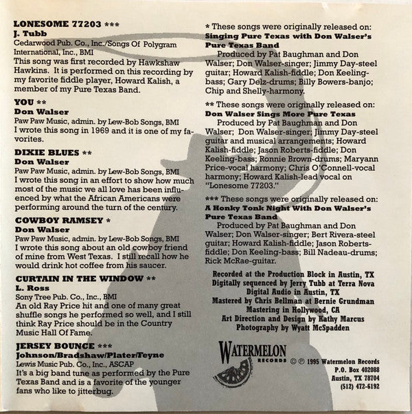 Don Walser And The Pure Texas Band : The Archive Series Vol. 1 (CD, Comp)
