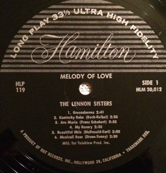 The Lennon Sisters : Melody Of Love (LP, Comp, Mono)