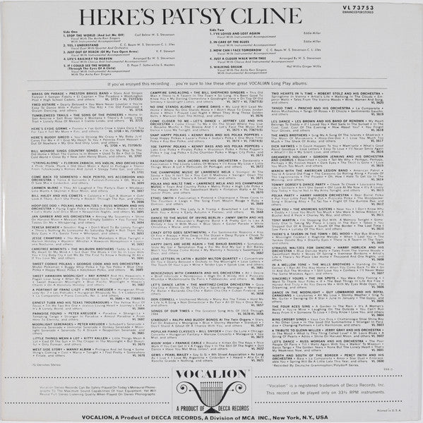 Patsy Cline : Here's Patsy Cline (LP, Comp, Pin)