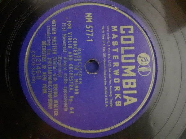Felix Mendelssohn-Bartholdy, Nathan Milstein, Philharmonic-Symphony Orchestra Of New York, Bruno Walter : Concerto In E Minor For Violin And Orchestra Op. 64 (4xShellac, 10", Album)