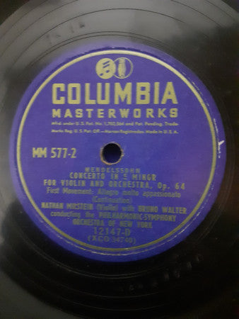 Felix Mendelssohn-Bartholdy, Nathan Milstein, Philharmonic-Symphony Orchestra Of New York, Bruno Walter : Concerto In E Minor For Violin And Orchestra Op. 64 (4xShellac, 10", Album)
