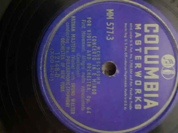 Felix Mendelssohn-Bartholdy, Nathan Milstein, Philharmonic-Symphony Orchestra Of New York, Bruno Walter : Concerto In E Minor For Violin And Orchestra Op. 64 (4xShellac, 10", Album)