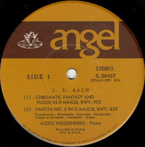 Alexis Weissenberg, Bach* : Chromatic Fantasy and Fugue In D minor • Partita No. 5 In G • Partita No. 6 In E Minor (LP, Album)