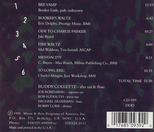 Joe Rosenberg's Affinity : A Tribute To Eric Dolphy With Buddy Collette (CD, Album)