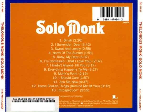 Thelonious Monk : Solo Monk (CD, Album, RE, RM)