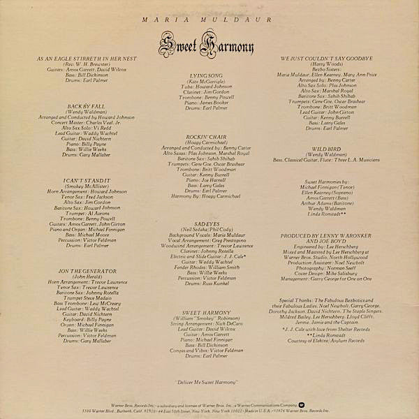 Maria Muldaur : Sweet Harmony (LP, Album, Promo, San)