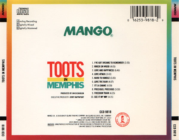 Toots Hibbert : Toots In Memphis (CD, Album)