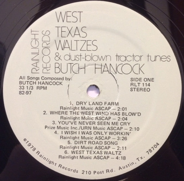 Butch Hancock : West Texas Waltzes & Dust-blown Tractor Tunes (LP, Album)