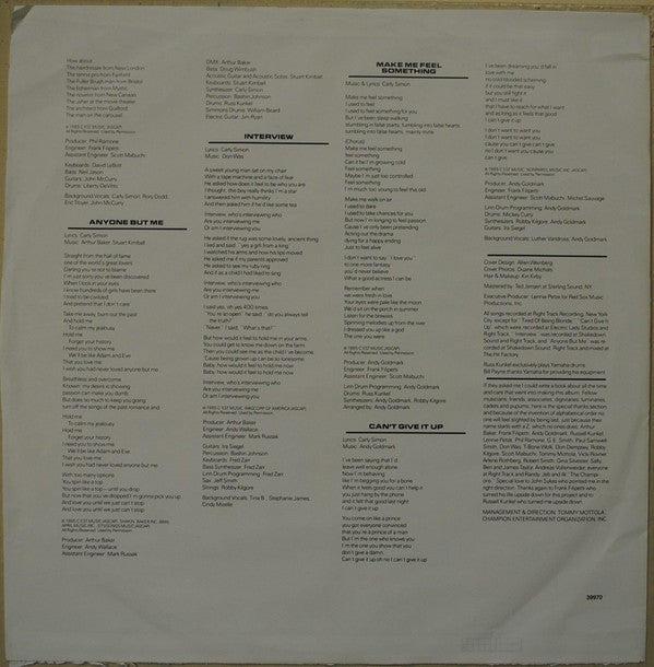 Carly Simon : Spoiled Girl (LP, Album)