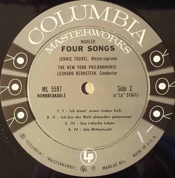 Gustav Mahler - Leonard Bernstein, New York Philharmonic, Jennie Tourel : Kindertotenlieder ‧ Four Songs (LP, Mono)