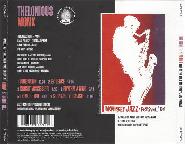 Thelonious Monk : Live At The 1964 Monterey Jazz Festival (CD, Album)