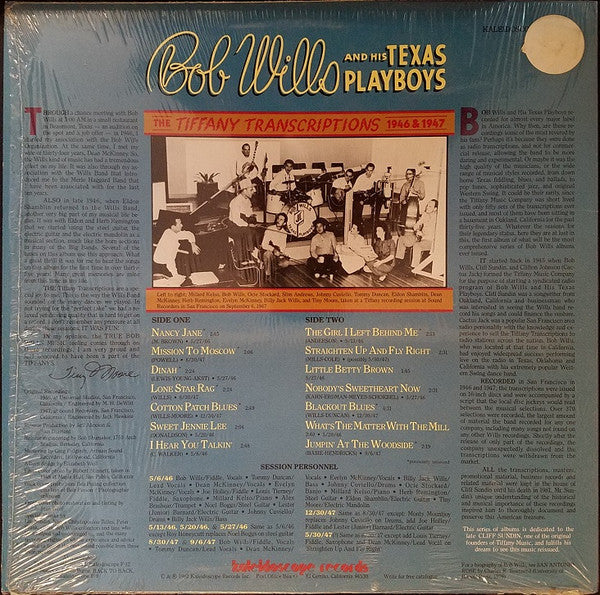 Bob Wills & His Texas Playboys : The Tiffany Transcriptions Vol. 1 (LP, Album, Mono)