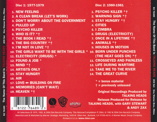 Talking Heads : The Name Of This Band Is Talking Heads (2xCD, Album, RE, RM)