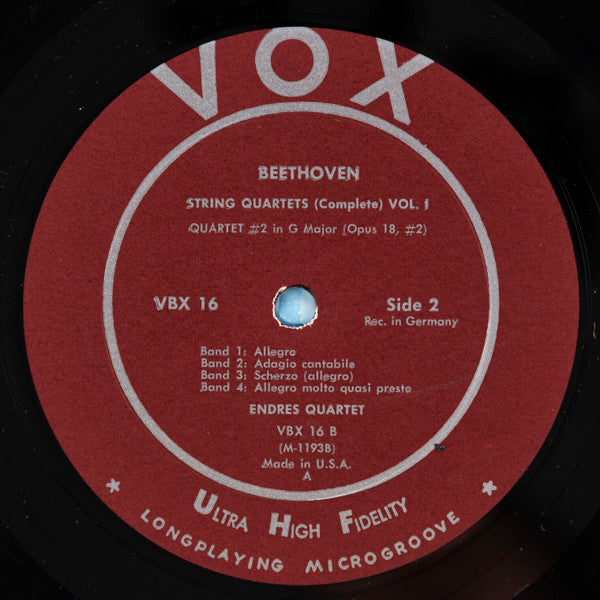 Ludwig van Beethoven, Endres-Quartett : String Quartets Opus 18 #1-6 (3xLP, Mono + Box)