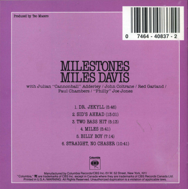 Miles Davis : Milestones (CD, Album, RE, RM)
