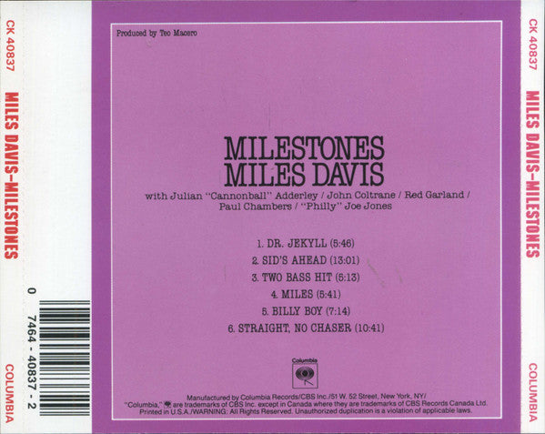 Miles Davis : Milestones (CD, Album, RE, RM)
